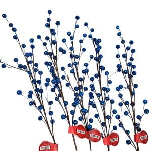 Blue Glitter Berry Spray Pick Lot of 5 17" Wreath Making 4th of July Craft Decor